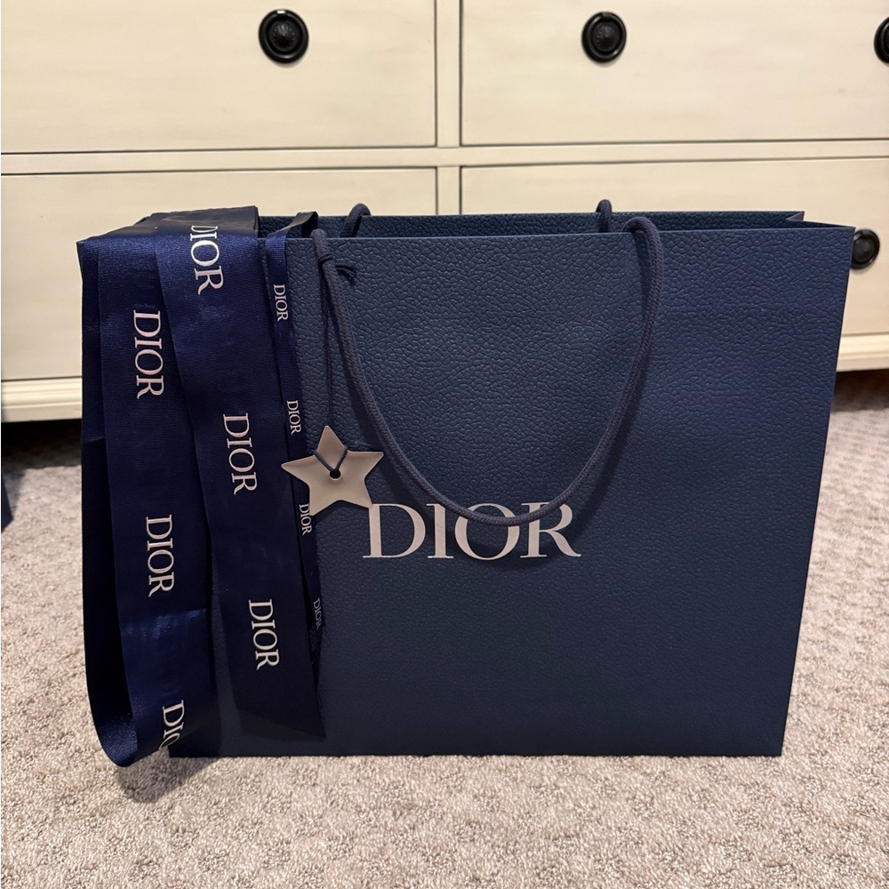 Dior Shopping Bag Navy Blue with Ribbon and Star Charm